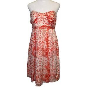 Shoshanna red & white paisley strapless midi dress size 6